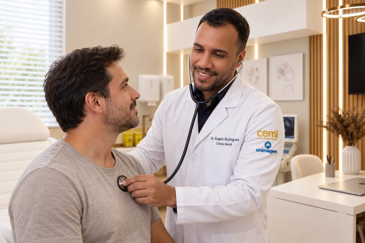 Dr. Ângelo Rodrigues em atendimento no consultório da CEMI
