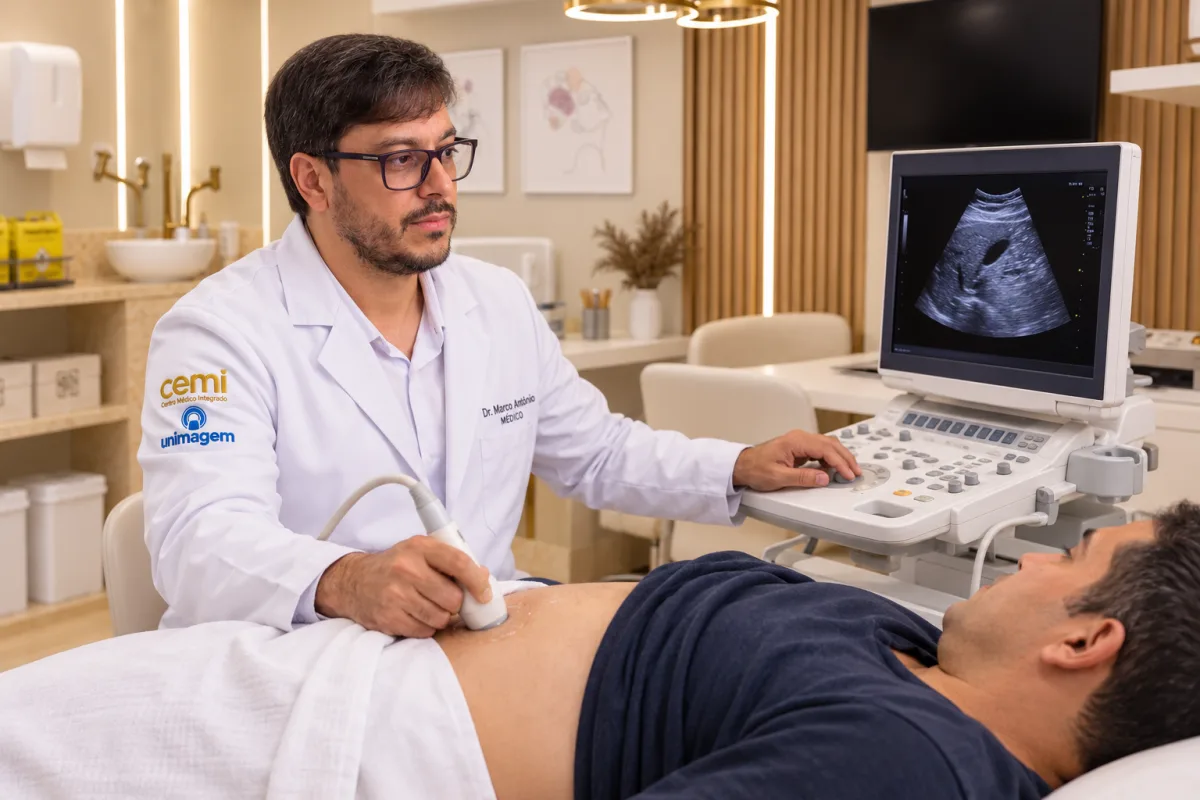 Dr. Marco Antônio realizando exame de ultrassonografia na CEMI