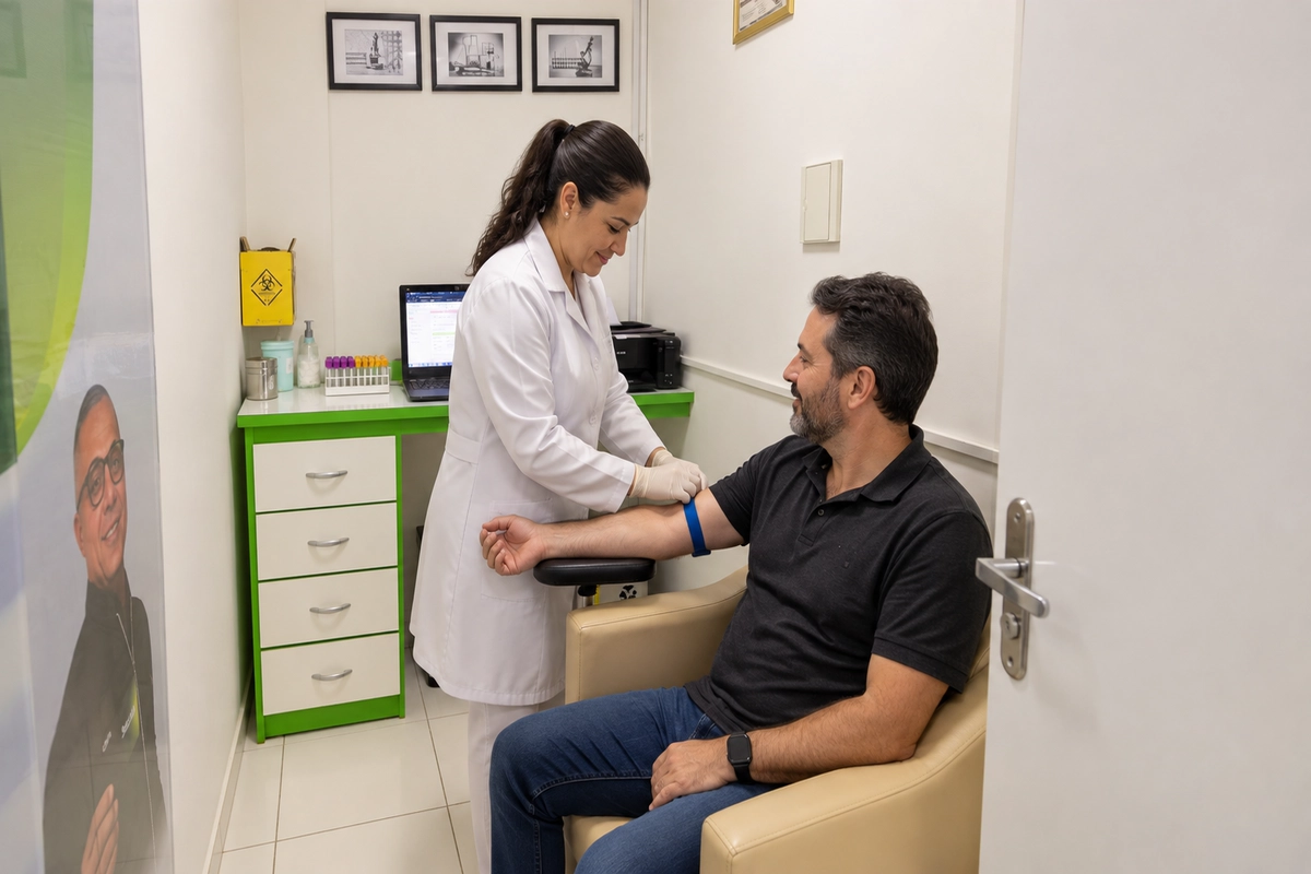 Profissional da CEMI realizando coleta de sangue em paciente